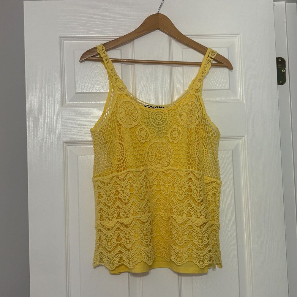 INC Crochet Lace Tank Top Womens Med Bright Yellow 2 Piece Boho Retro Coquette